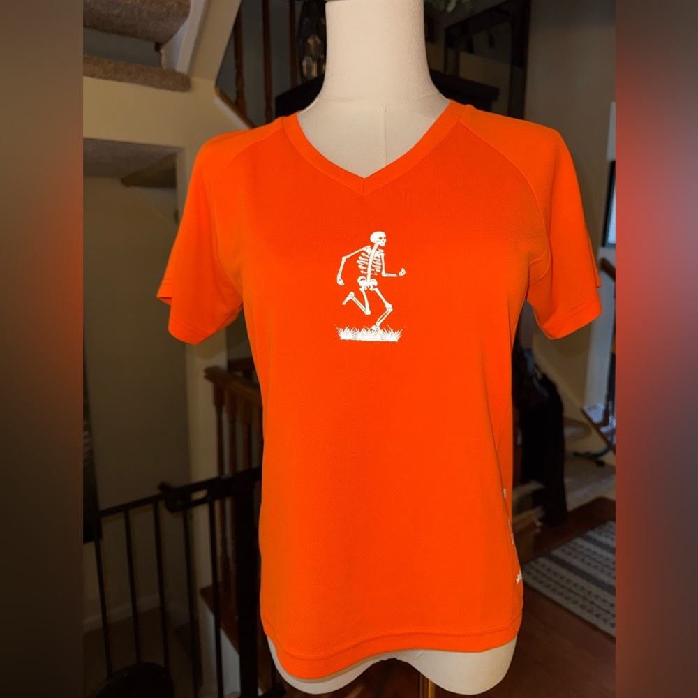 R U SEEN -women’s orange high visibility skeleton Athletic Shirt, S